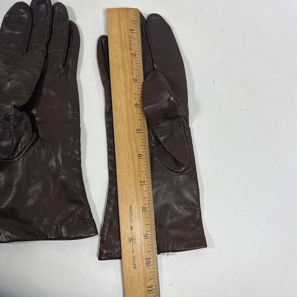 LORD & TAYLOR Gloves Womens 7.5 Leather Antron Lined Warmer Winter Brown - Picture 10 of 11